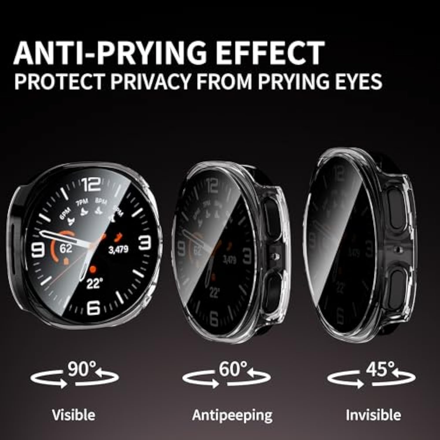 2-Pack Hard Pc Privacy Screen Protector Case For Samsung Galaxy Watch 8 44Mm,Full Protective Cover,Ultra-Thin Bumper With Tempered Glass For Galaxy Watch 8 44Mm, Clear+Clear