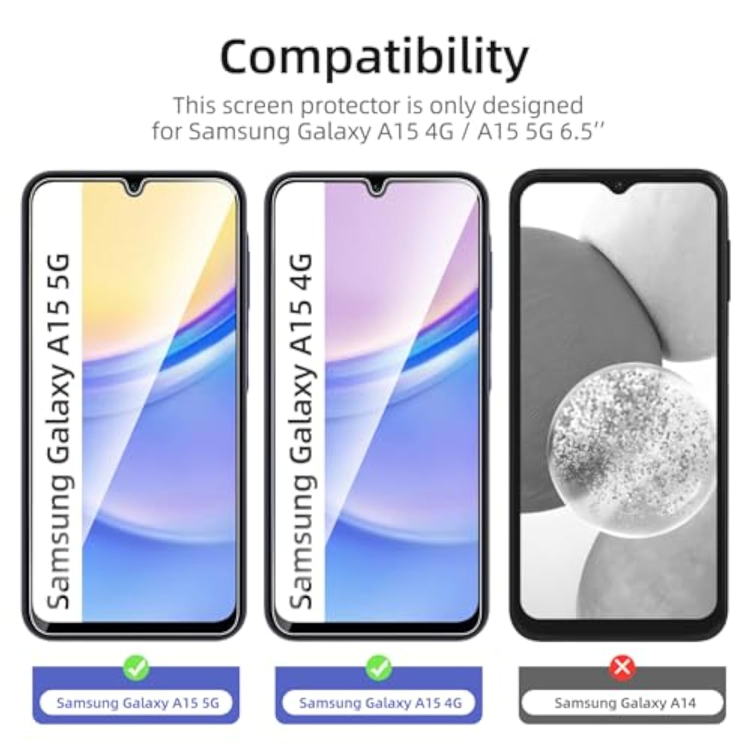 3-Pack Samsung Galaxy A15 4G/5G Tempered Glass Screen Protector Bubble-Free