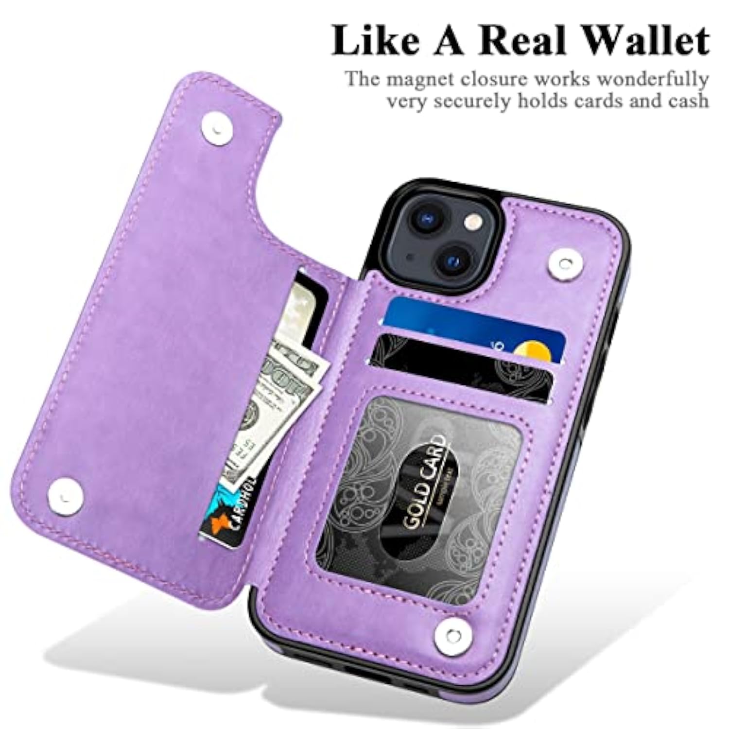 For 14 Case With Card Holder, Flower Magnetic Back Flip Case For Women, Protective Case Phone Case For 14, Purple