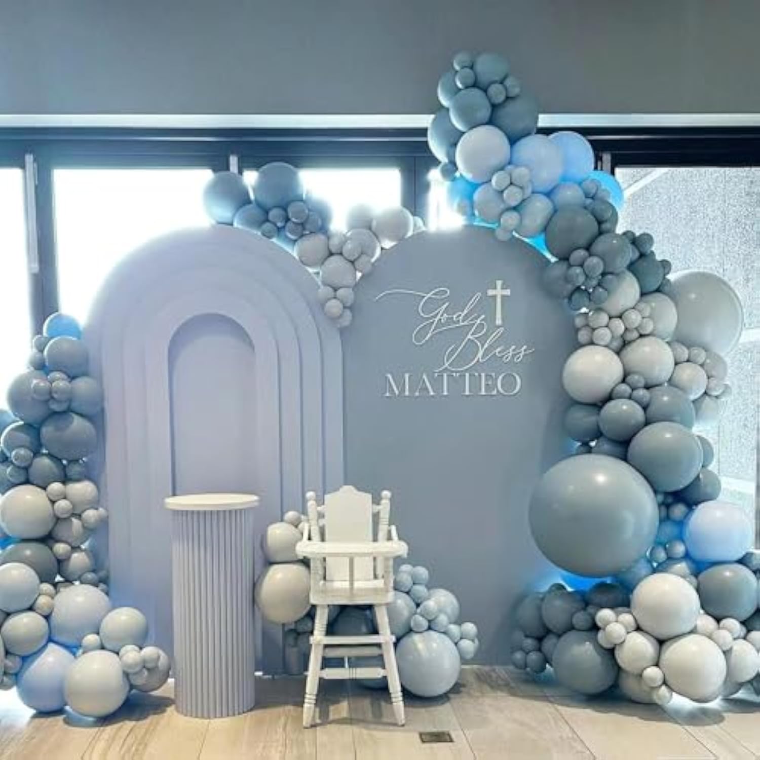 Dusty Blue Balloon Arch Garland, Double Stuffed Pastel Blue Balloons Different Sizes, 18 12 10 5 Inch Blues Balloons For Birthday,Baby Shower,Gender Reveal Party,Boho Decoration,Christening,Graduation