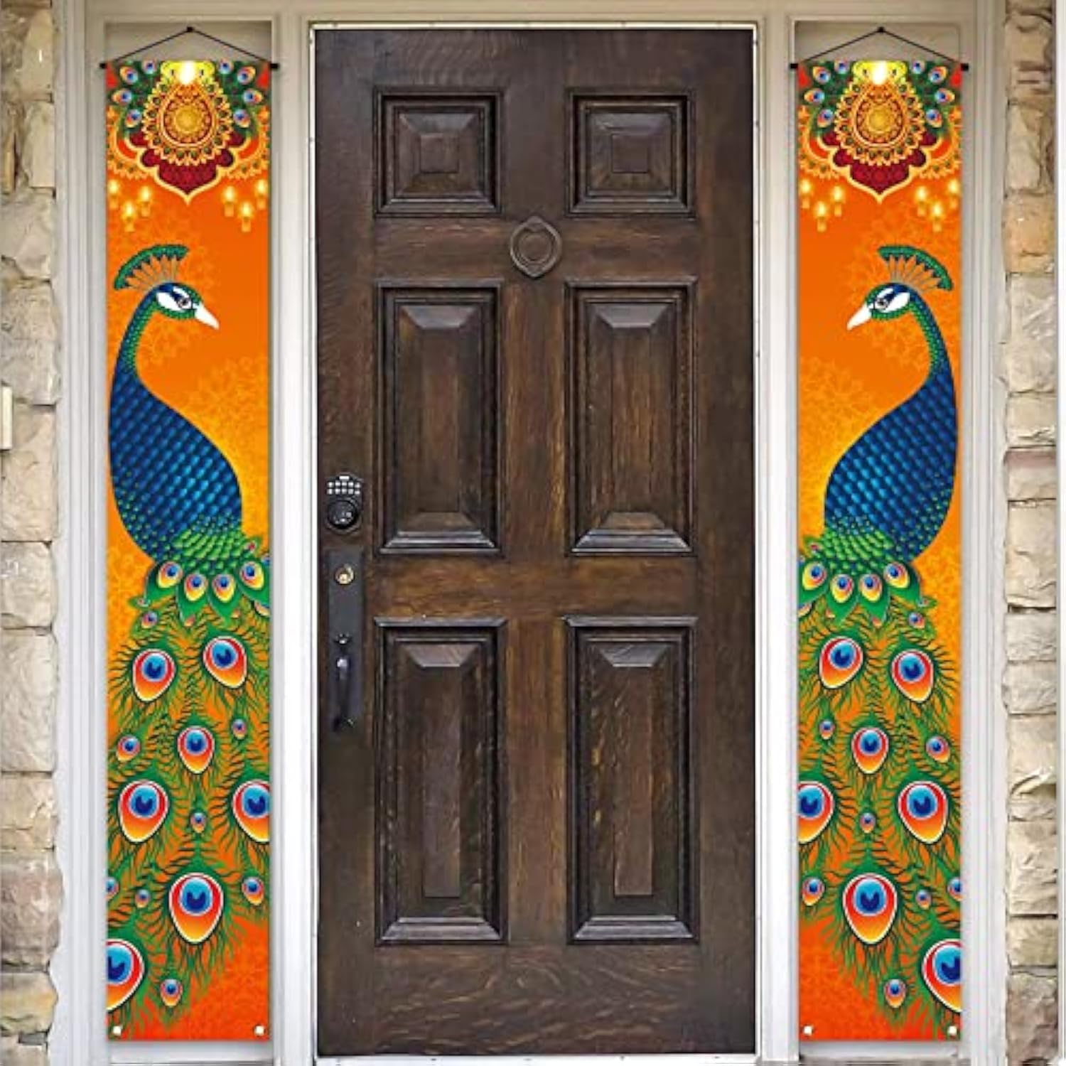 Diwali Porch Banner Deepavali Festival Of Lights Peacock Indian Holiday Party Decor Front Door Wall Hanging Banner Decoration