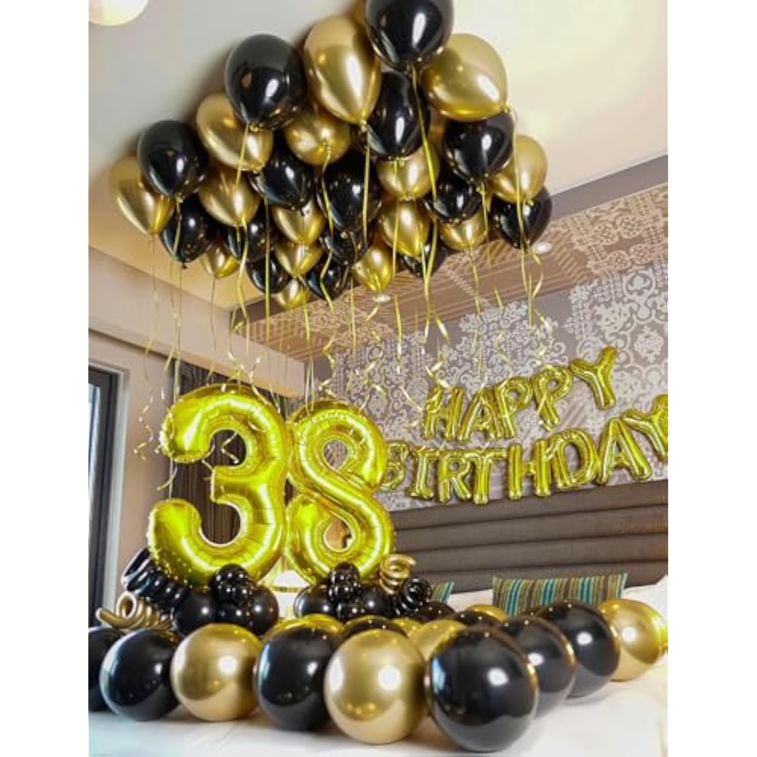 50 Pcs 12 Inch Black Gold Metallic and Confetti Balloons for Party Decorations