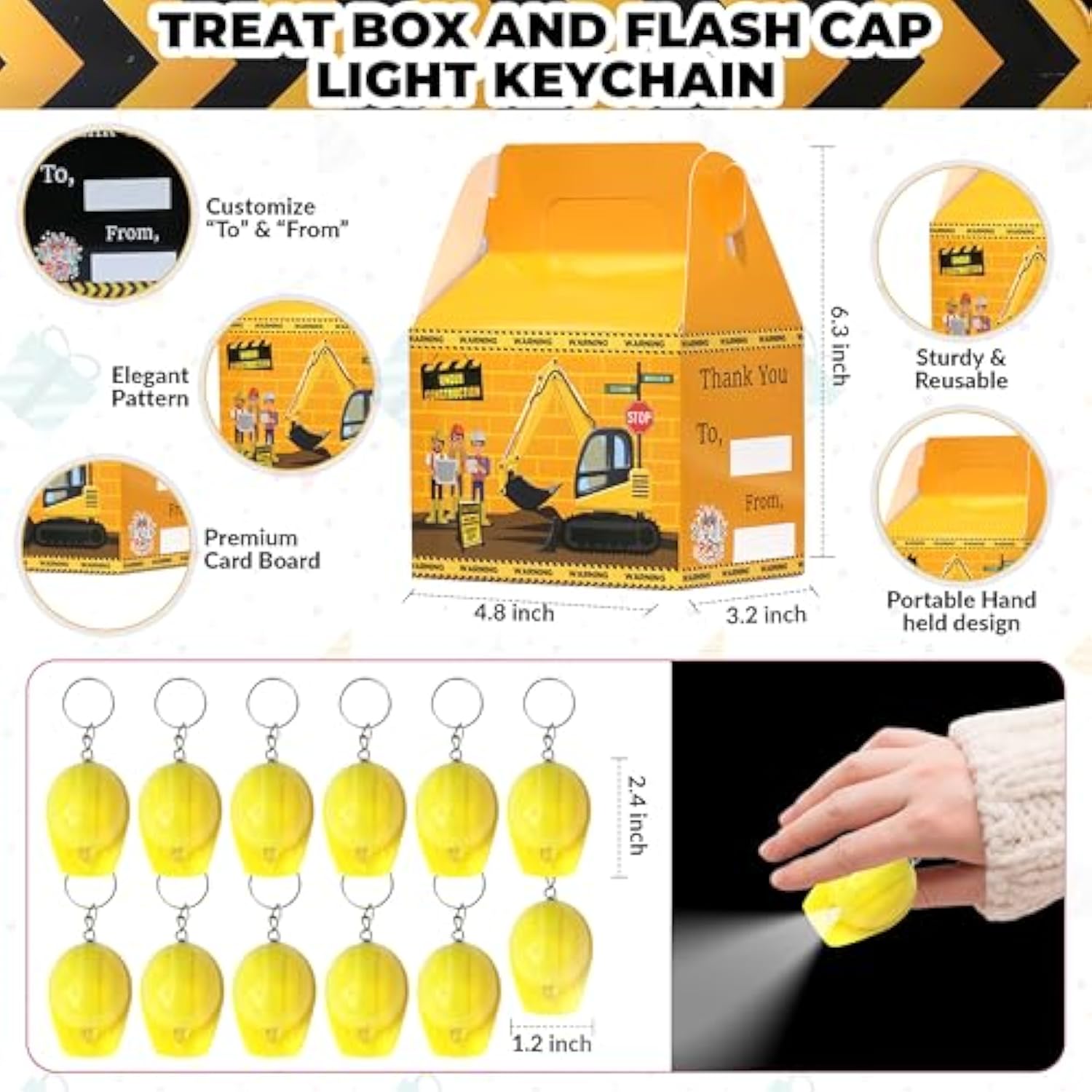 Construction Party Favors 84 Pc Under Construction Straw Slap Bracelet Stickers Dumper Truck Treat Box For Kids Birthday Supply