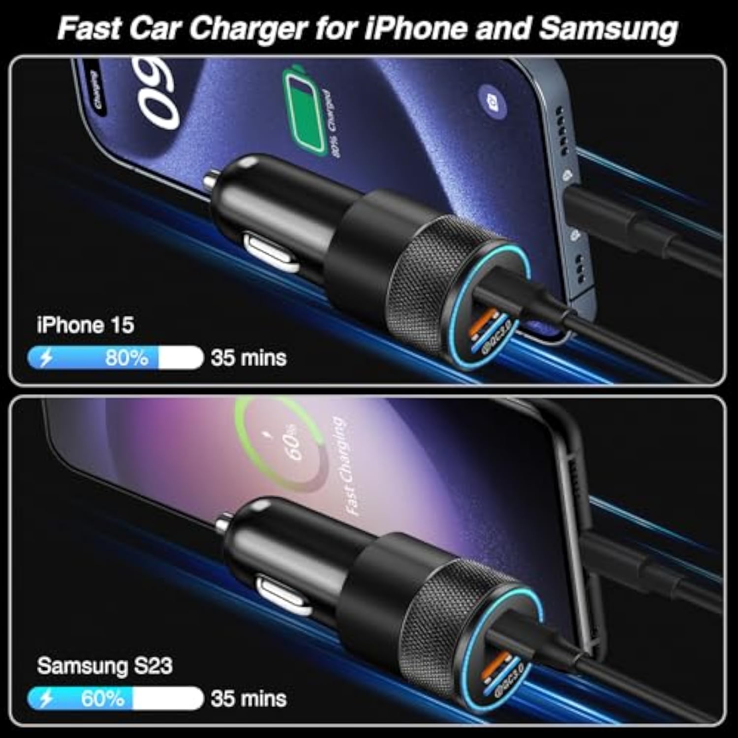 Usb C Car Charger, 2 Pack 38W Dual Ports Usb-C & Usb-A Car Charger Adapter Fast Charging Cigarette Lighter Chargers For Iphone16E 16 15 14 13, Samsung S24, Pixel Cargador Para Carro Phone Plug
