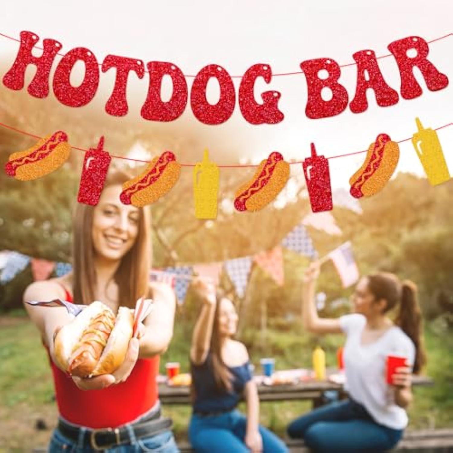 Hotdog Bar Banner Hotdog Birthday Party Supplies for Kids Sausage Party Decor