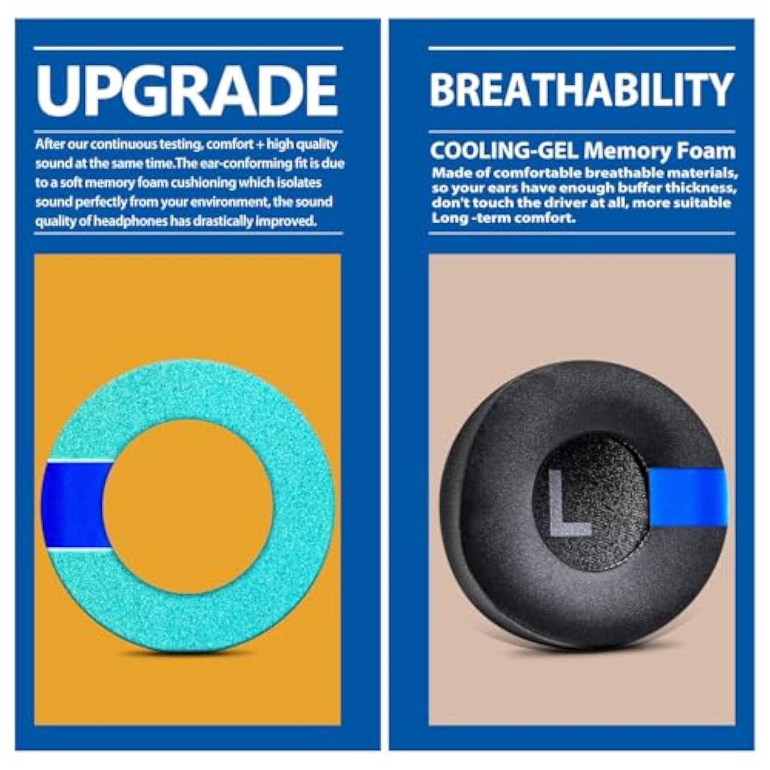 Replacement Earpads Ear Cushion Compatible With Jabra Revo Wireless/Wired I Thicker Memory Foam (Cooling Gel Fabric)