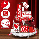 12 Pcs Valentine'S Day Tiered Tray Decor Set Heart Xoxo Wooden Sign Rustic Farmhouse Decor Love Tiered Tray Decorative Signs For Valentine'S Day Table Holiday(Red)