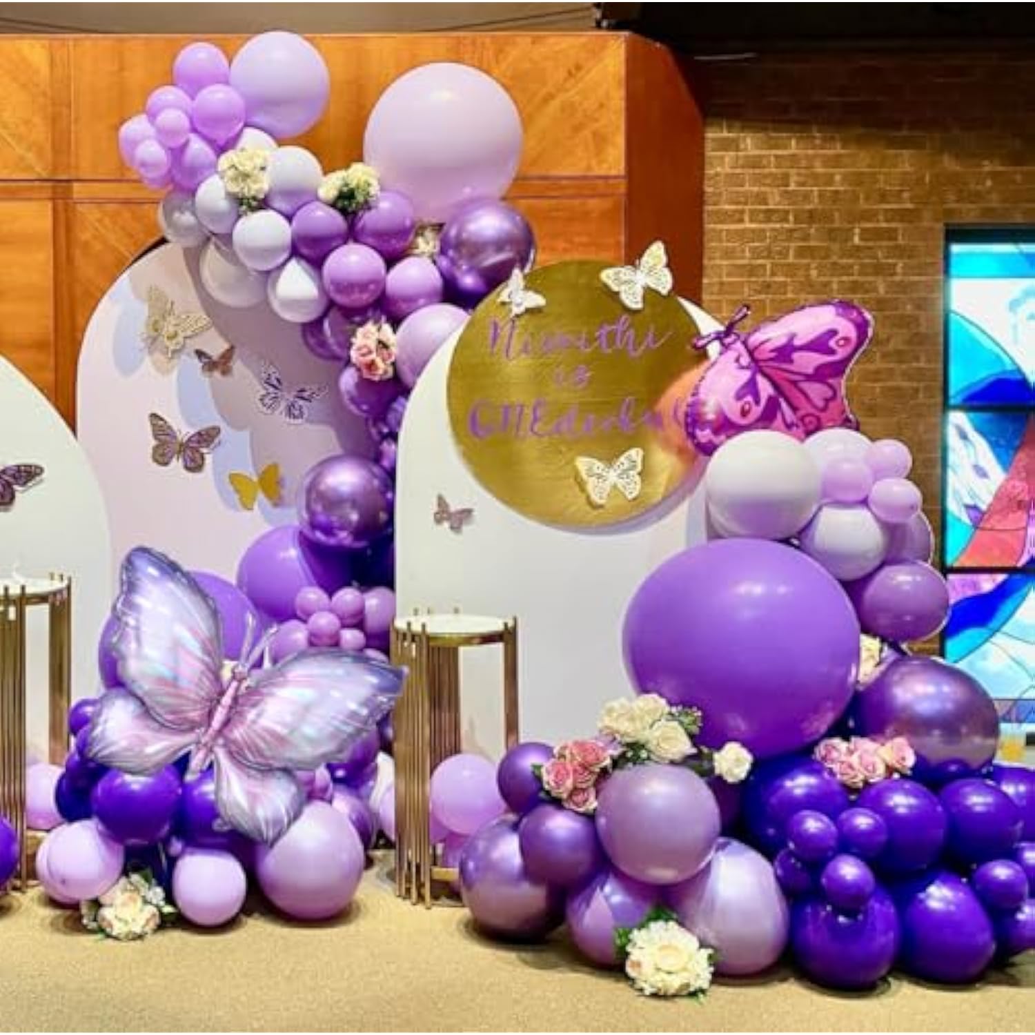 158pcs Purple Butterfly Balloon Arch Kit with Chrome Gold & Foil Balloons