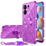 For Blu View 5 (B160V) Case Girls Women Cute Glitter Soft Tpu Phone Case With Ring Stand Strap Lanyard Bumper Shockproof Protective Cover - Purple