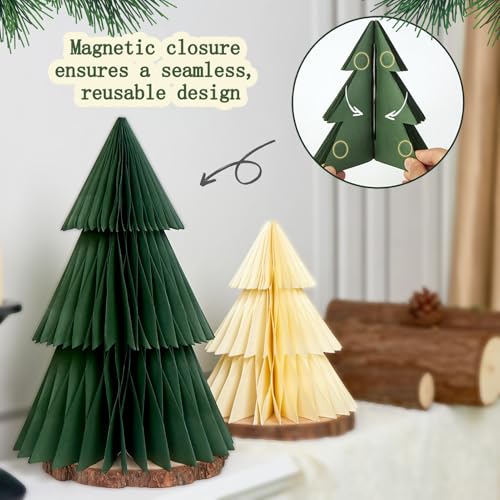 Paper Christmas Tree, 4 Pcs Paper Christmas Ornaments Party Decorations, 3D Honeycomb Xmas Trees, Holiday Home Decor, Christmas Table Centerpiece