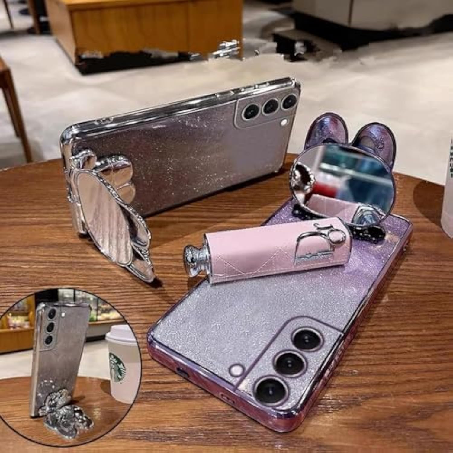 For Samsung Galaxy A16 5G Case For Women Girls,Cute Hidden Rabbit Mirror Kickstand Design,Galaxy A16 Case Plating Clear Tpu With Bling Gradient Layer,Glitter Girly Phone Case For Samsung A16 5G Purple