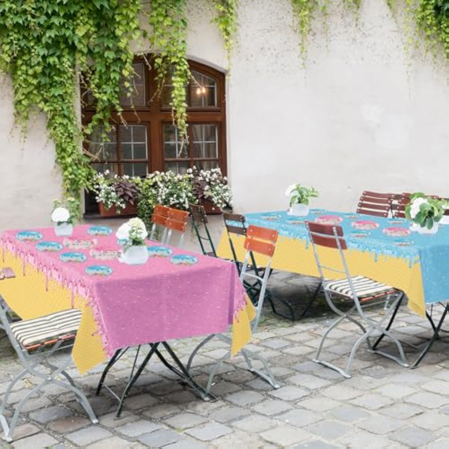 2 Pcs Ice Cream Table Cloth - Blue Pink Disposable Party Tablecloth Decorations, Plastic Rectangle Summer Bar Table Covers For Ice Cream Baby Shower Birthday Party Supplies Tables Decor, 54 X 108Inch