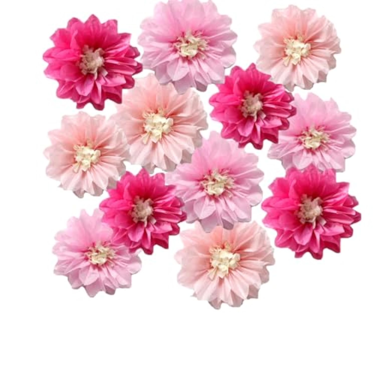 12Pcs 8In 10In Paper Flowers Tissue Flowers Pom Paper Pom Poms Hanging Flowers Floral Backdrop Wedding Party Flower Decorations Diy Art Craft Blooms For Birthday Baby Shower Nursery Decor Pink