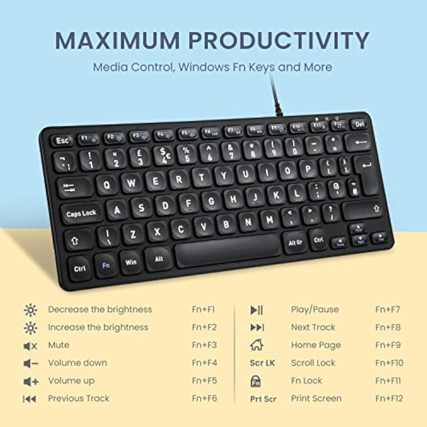 Perixx PERIBOARD-432 Wired Mini USB Keyboard - X Type Scissor Keys - Big Print