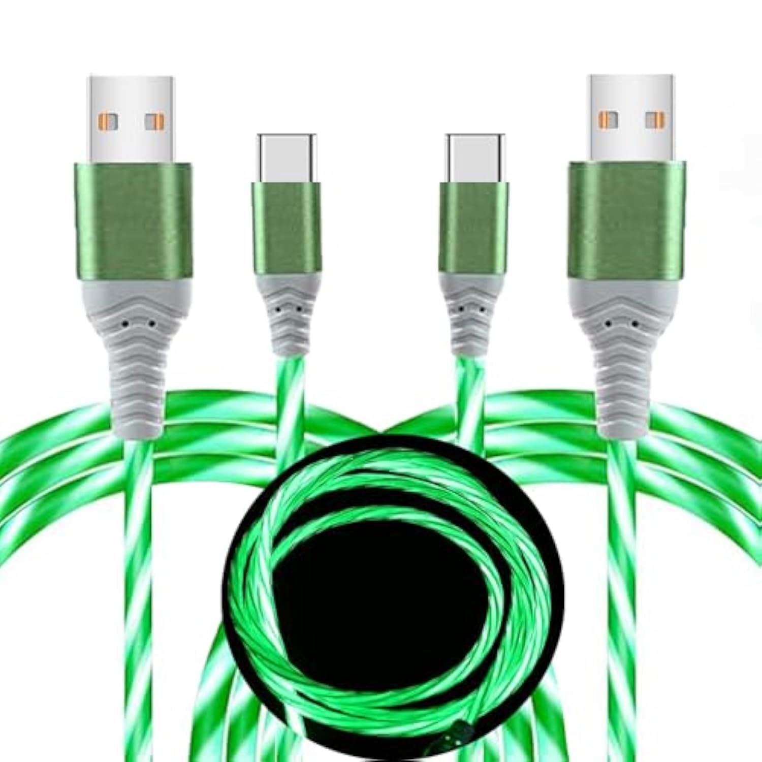2 Packs Led Usb C Charging Cable 3A Led Light Up Usb A To Usb C Fast Charger Cord Compatible With Samsng Galaxy S24, I-Phone 16/15, Ipad, And More (6.6Ft Green&Green)