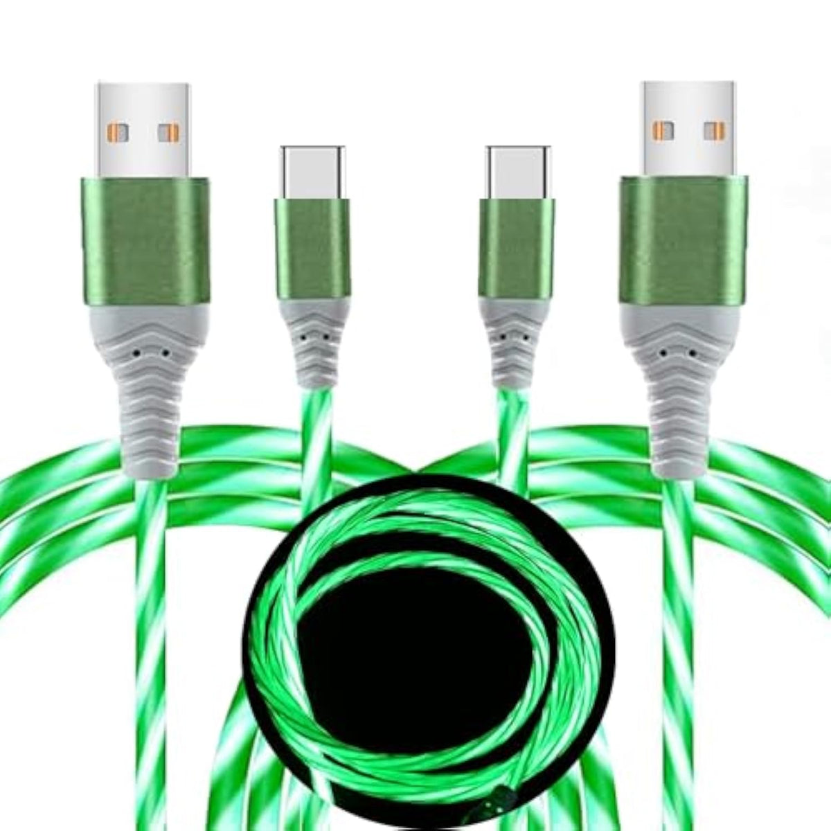 2 Packs Led Usb C Charging Cable 3A Led Light Up Usb A To Usb C Fast Charger Cord Compatible With Samsng Galaxy S24, I-Phone 16/15, Ipad, And More (6.6Ft Green&Green)