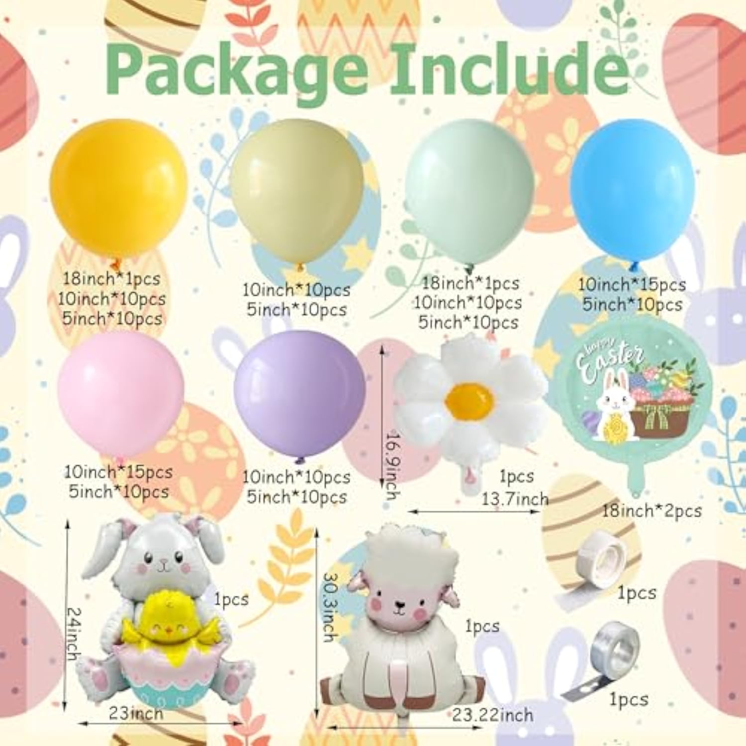 Easter Balloon Arch Kit Garland, 139Pcs Pastel Rainbow Balloons With Bunny Lamb & Daisy Balloon For Easter Spring Birthday Baby Shower Party Decorations Easter Egg Hunt