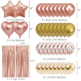 Rose Gold Birthday Party Decorations Supplies Happy Birthday Banner Honeycomb Balls Fringe Curtain Foil Balloons Hanging Swirls Cake Topper Tablecloth Party Supplies For Women Girls
