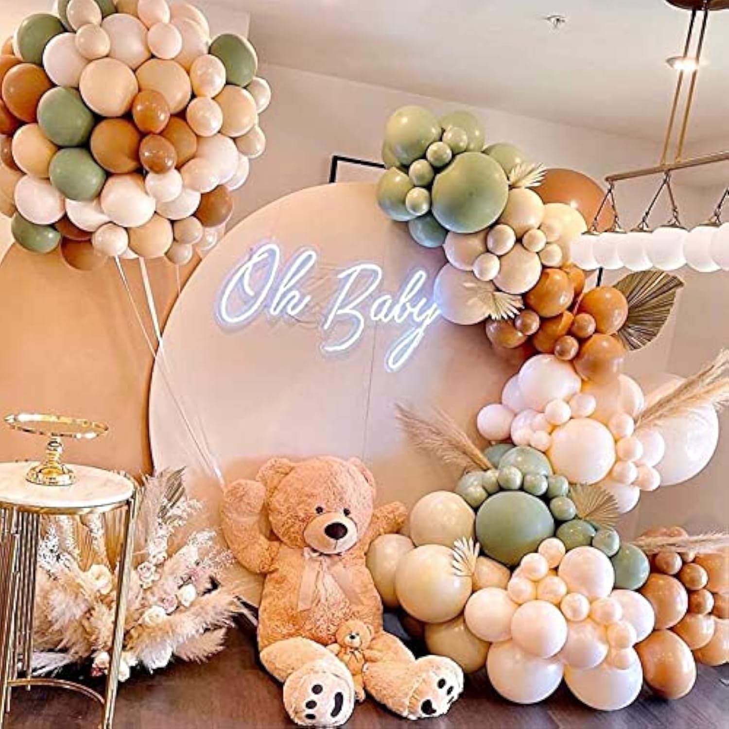 Diy Sage Green Balloon Arch Garland Kit - 137Pcs Matte Green Nude Neutral And Brown Balloons For Birthday Teddy Bear Baby Shower Wedding Boho Party Decorations Jungle Safari Woodland Party Supplies