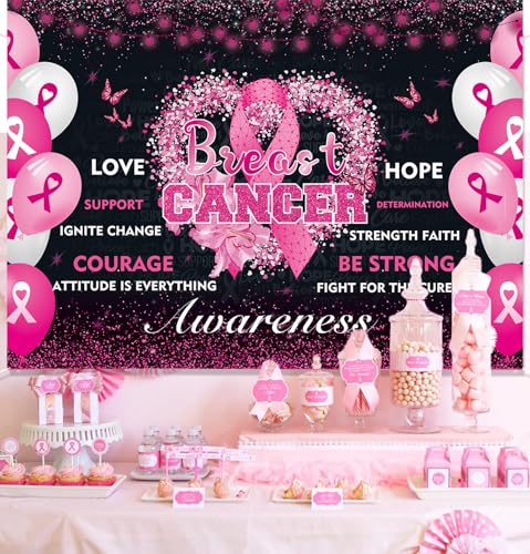 Breast Cancer Awareness Month Banner Backdrop 7x5 Pink Ribbon Awareness Love Breast Background for Women Breast Cancer Faith Hope Awareness Decorations