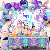 325 Pcs Mermaid Birthday Party Supplies Includes Disposable Paper Plates, Cups, Napkins, Tablecloth, Banner & Balloon Arch Kit For Girls Women Mermaid Party Decorations, Serves 25