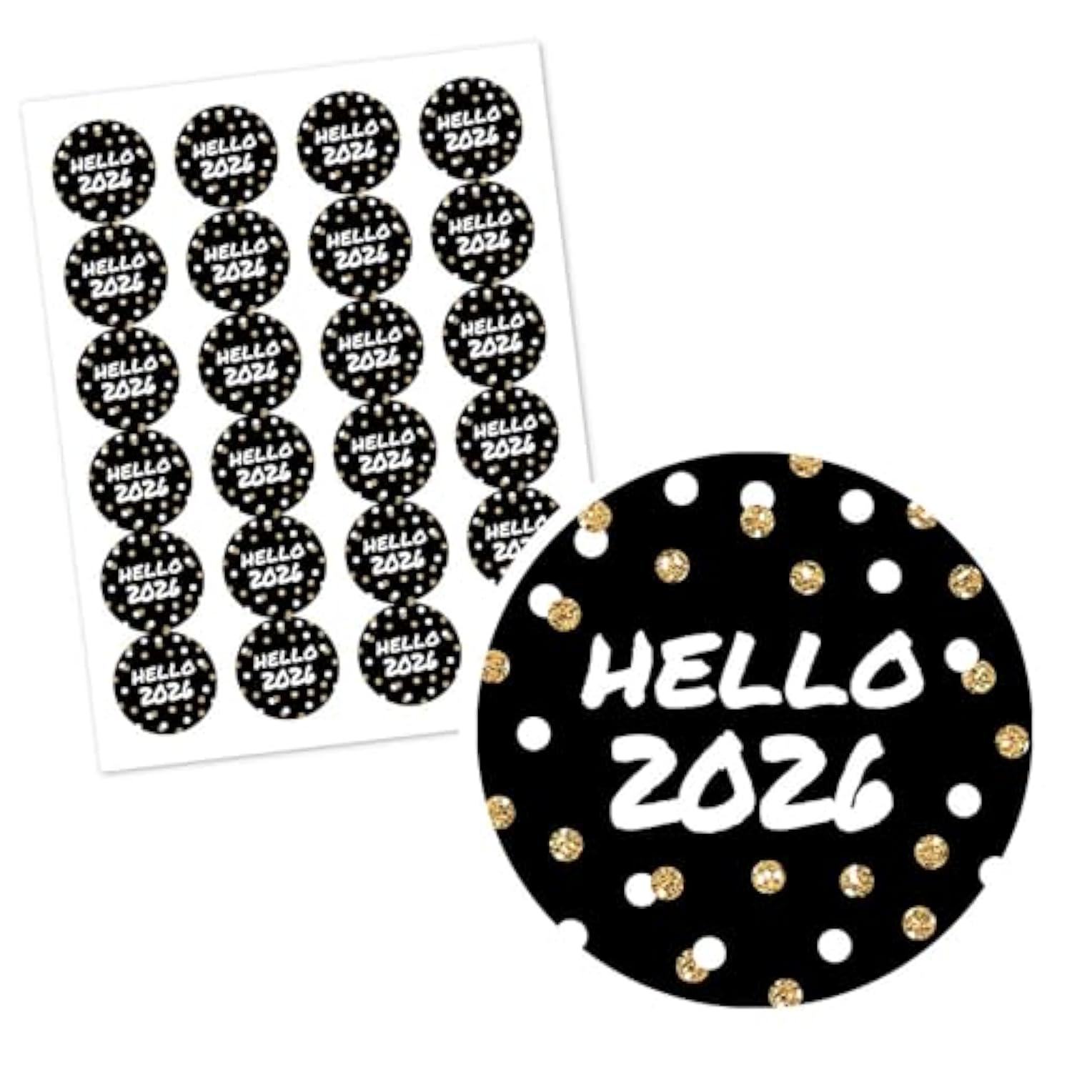 Big Dot of Happiness Pop, Fizz, Clink! - 2026 New Year's Eve Party Circle Sticker Labels - 24 Count