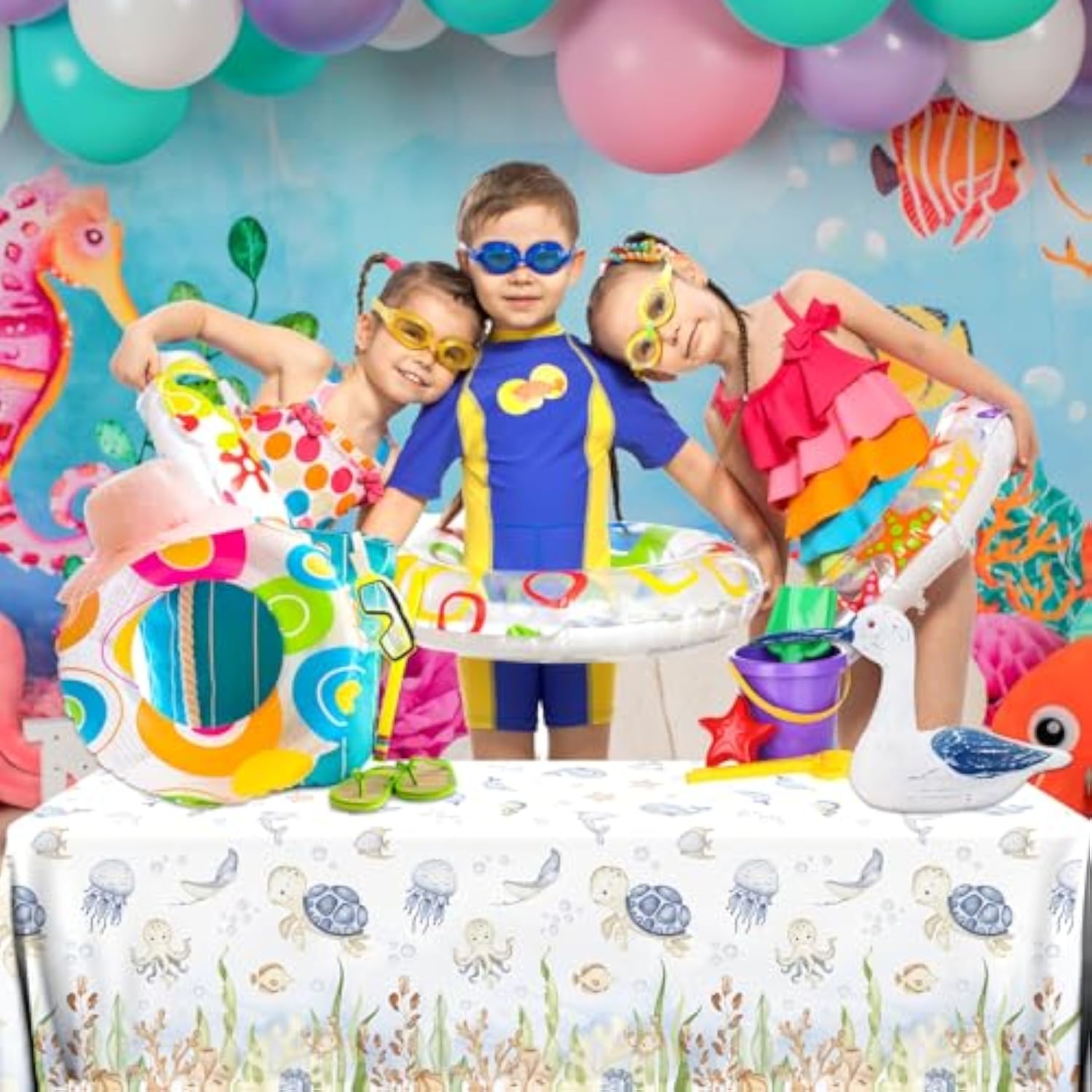 3Pcs Ocean Tablecloth Decoration Under The Sea Theme Party Supplies Sea Turtles Disposable Plastic Table Covers Underwater Sea Life Table Cloth For Ocean Baby Shower Birthday