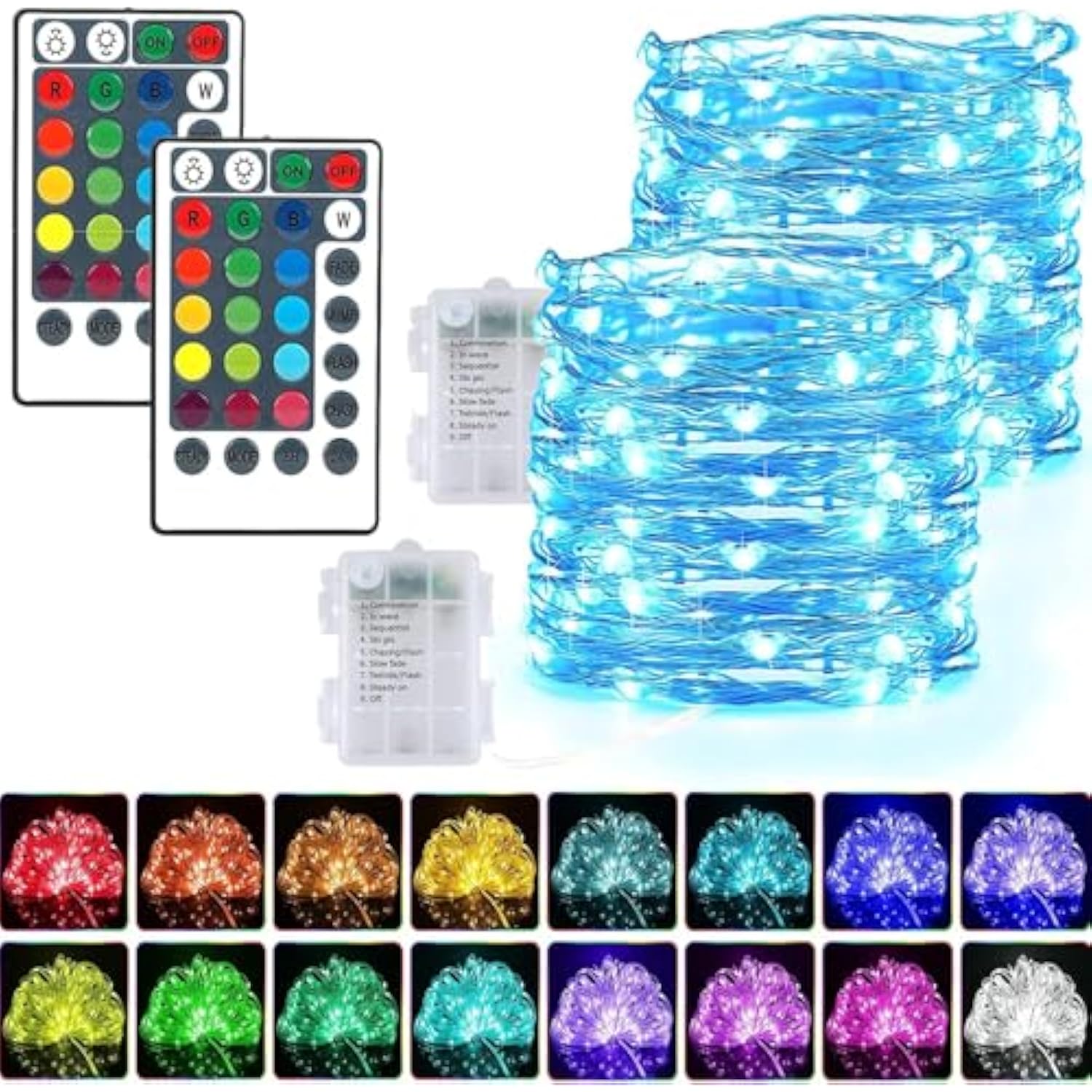 Fairy String Lights Battery Operated 16 Colors Changing Sliver Wire Lights 2 Ps 16.5 Ft 50 Led, Larger Rgb Bright Lights