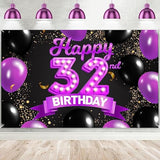 Happy 32Nd Birthday Purple And Black Banner Backdrop Cheers To 32 Years Old Confetti Balloon Theme Decor Decorations For Women 32 Years Old Birthday Party Bday Supplies Background Gift Glitter