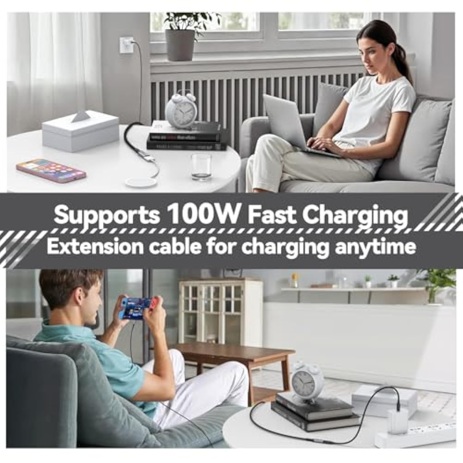 Usb C Extension Cable 3Ft Pack Of 2, (10Gbps/100W/4K@60Hz) Usbc 3.2 Extender Male To Female High Speed Cord, Data Transfer & Charging & Video Sync For Usb-C Hub Mag-Safe Laptop Tablet Phone Monitor