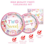 Two Sweet Birthday Party Supplies Tableware Set, Two Sweet Party Decorations, 2Nd Birthday Décor For Girl, Donut Themed Plates, Napkins, Forks, Serves 24 Guests