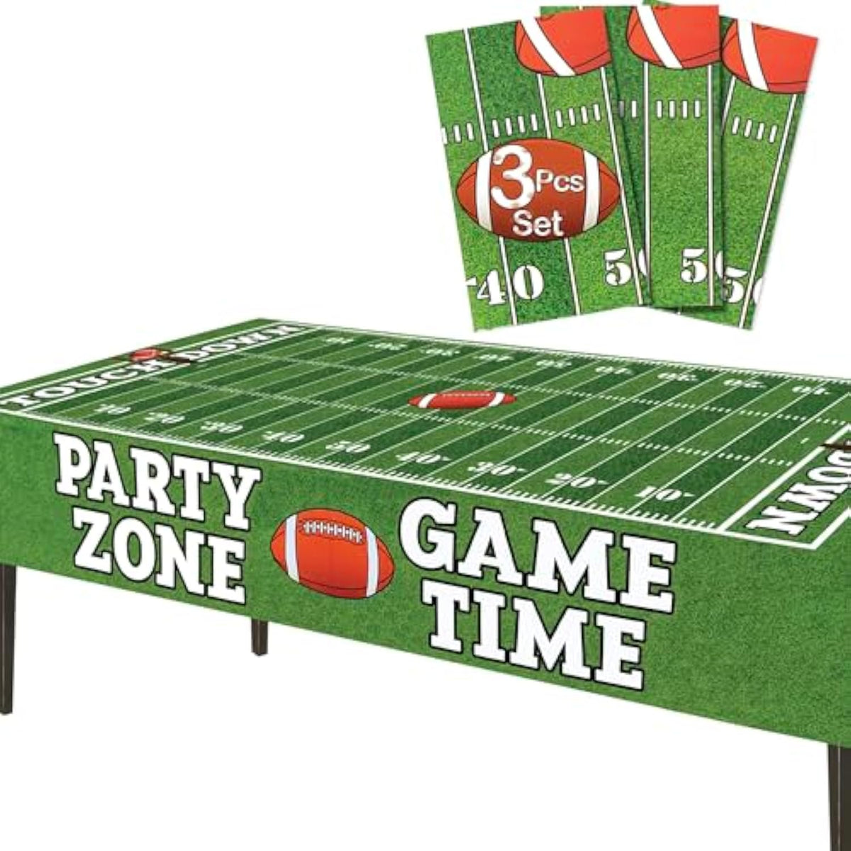 Football Tablecloth Set 3pcs – Game Day & Tailgate Plastic Covers