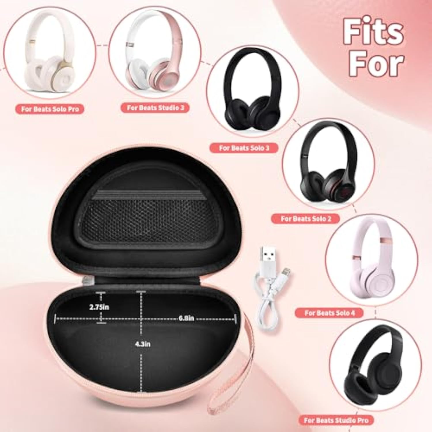 Hard Headphone Case For Beats Solo 4, Studio Pro, Solo 3, Studio 3, Solo 2, Over Ear Headphone Carrying Storage With Cable Bag Strap For Travel (Box Only)