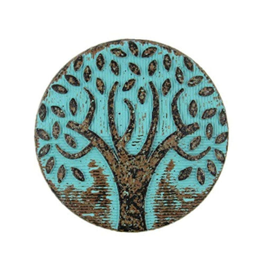 10 Pieces Big Tree Pattern Green Patina Varnished Metal Shank Buttons.