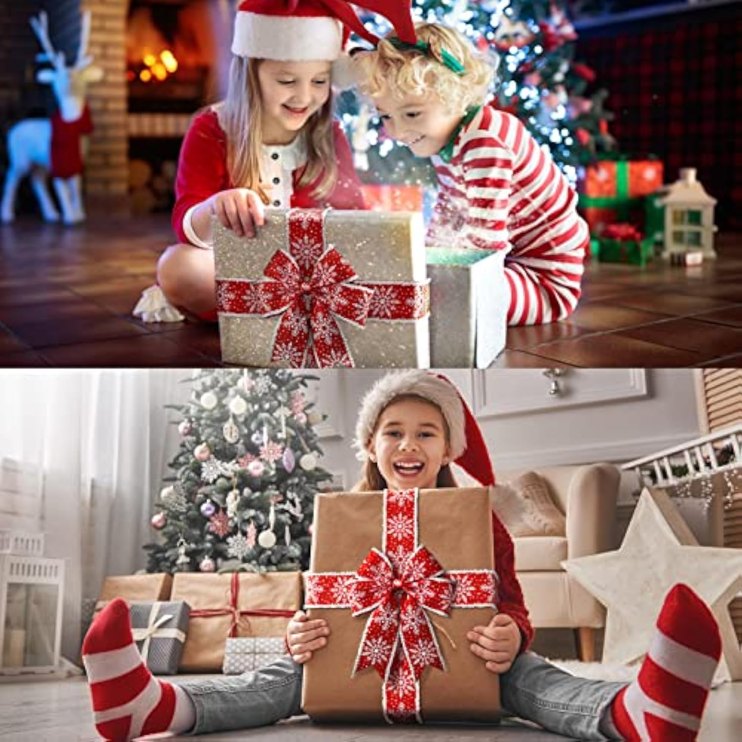 2 Rolls Snowflake Wired Edge Ribbon Christmas Tree Ribbon Decorative S