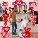 12 Pieces Valentines Day Balloons, Large I Love You Foil Balloons, Red Heart Shape Mylar Foil Balloon For Special Night Party Decorations