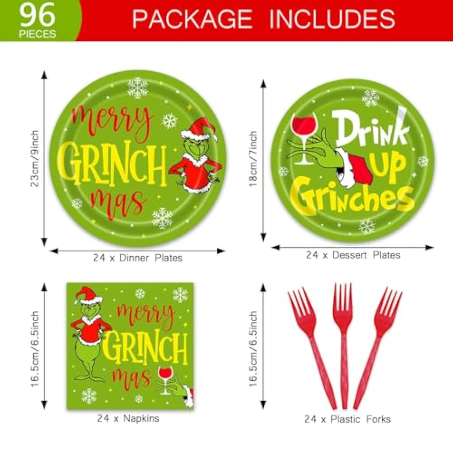 96Pcs Grinchmas Party Supplies Merry Christmas Whoville Winter Holiday Paper Plates And Napkin Tableware Set Xmas Gift For 24 Guests