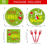 96Pcs Grinchmas Party Supplies Merry Christmas Whoville Winter Holiday Paper Plates And Napkin Tableware Set Xmas Gift For 24 Guests