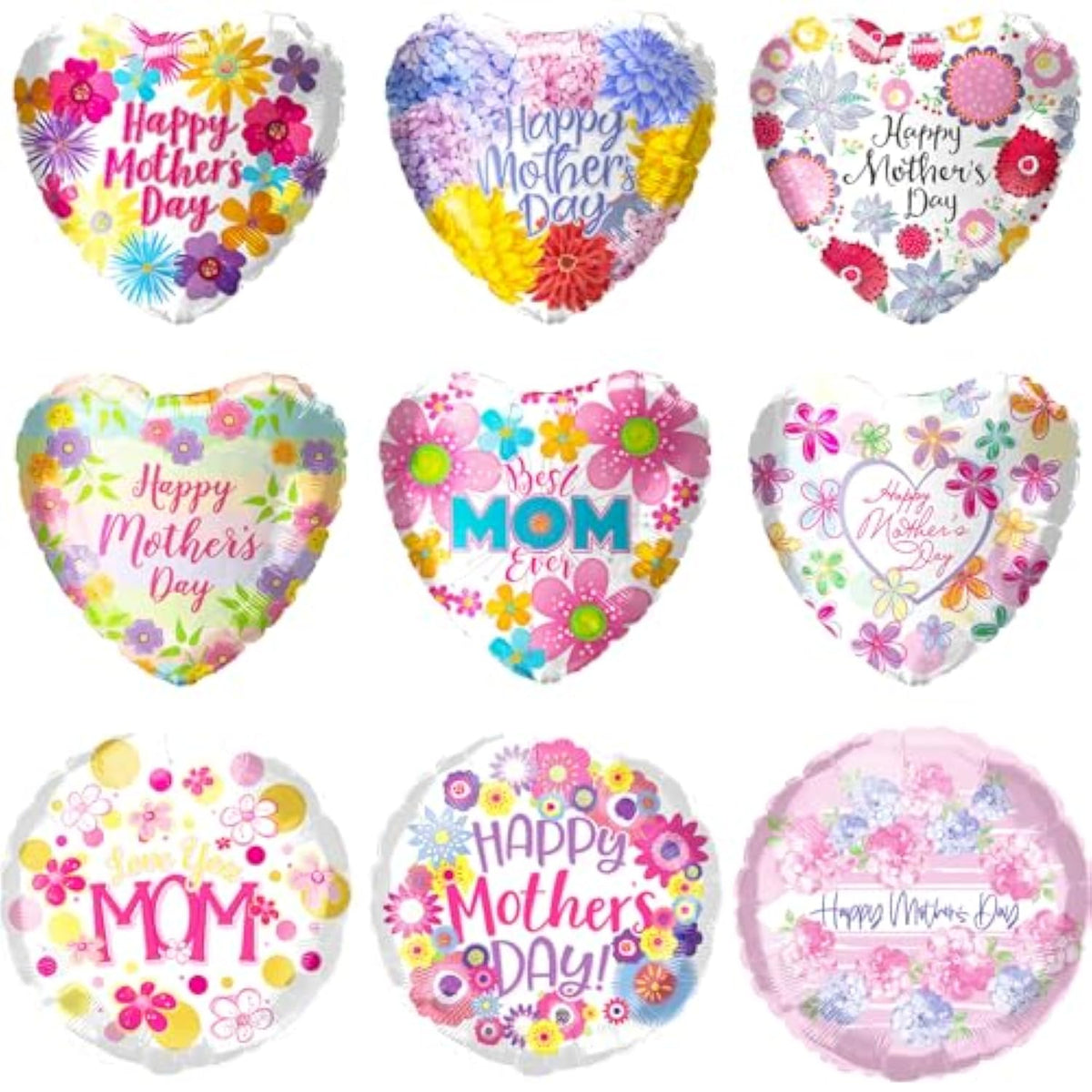 Mothers Day Balloons Kit 18'' Happy Mother’S Day Foil Balloons Flower Aluminum Balloons Set For Mothers Day Party Decoration Birthday Holiday Celebration Supplies (9Pcs)