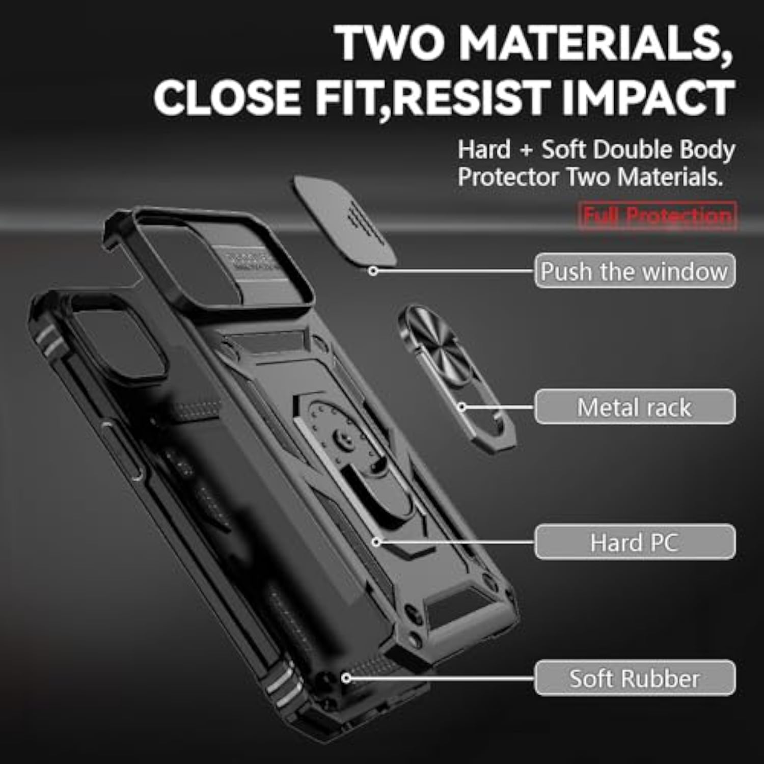 Iphone 15 Shockproof Case With HD Screen Protector Military Grade Black