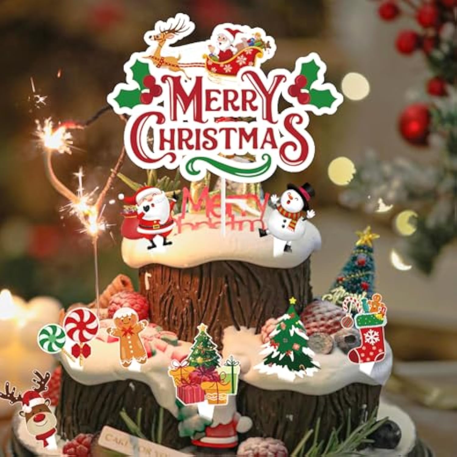 Christmas Cupcake Toppers 73Pcs Santa Claus Gingerbread Man Snowman Elk Socks Gift Cake Decorations For Merry Christmas Party Supplies