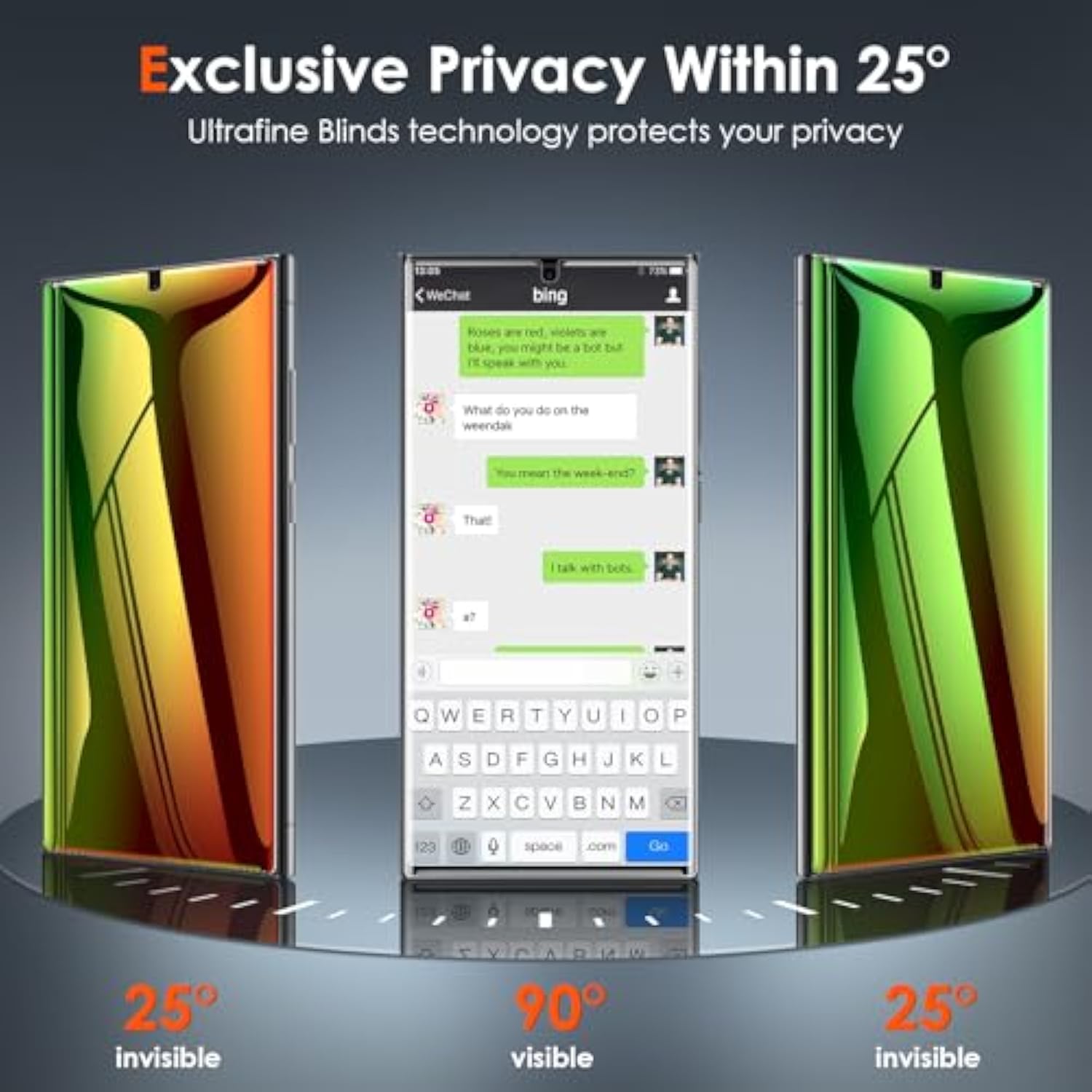 2 Pack For Samsung Galaxy S23 Ultra Privacy Screen Protector, Gradient Colorful Anti-Blue Light Anti-Spy Full Adhesive Flexible Film, Compatible Fingerprint Touch Sensitive 6.8”