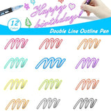Outline Marker Self-Outline Metallic Markers, 12 Colors Double Line Outline Markers, Super Squiggles Shimmer Glitter Pen Set For Christmas Greeting Card, Kid Drawing, Doodling,Diy Art Crafts