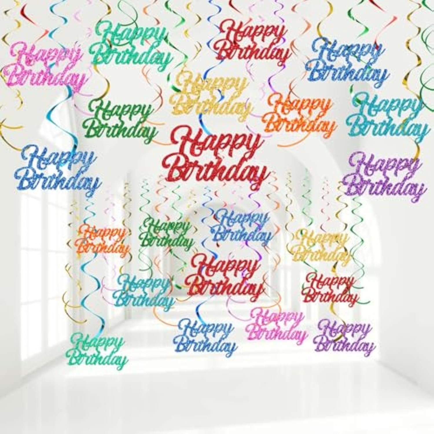 57pcs  Happy Birthday Hanging Swirls, Glitter Ornaments for Party Decor