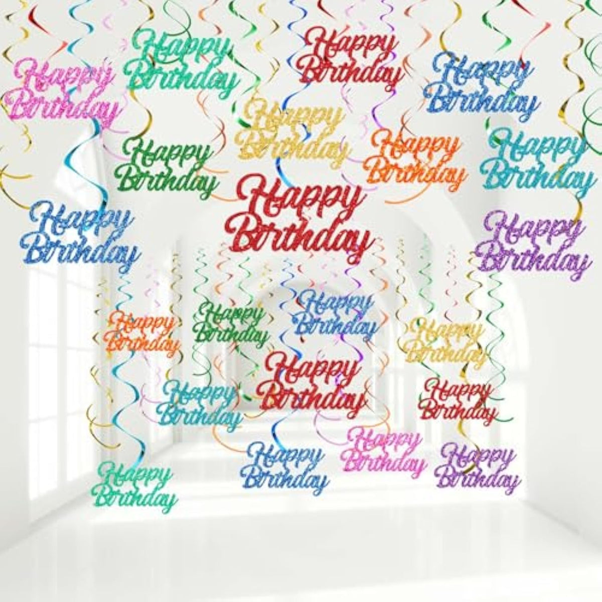 57pcs  Happy Birthday Hanging Swirls, Glitter Ornaments for Party Decor