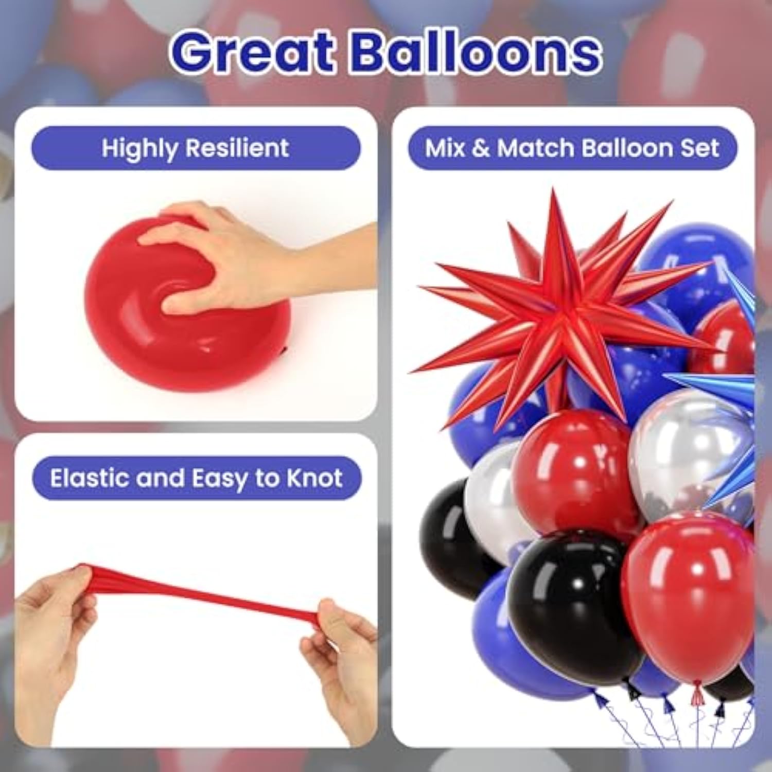 58Pcs Red Blue Black Balloons 12 Inch Metallic Silver Balloon Decorations For Man Boys Kids Hero Birthday Party Decor Backdrop Supplies