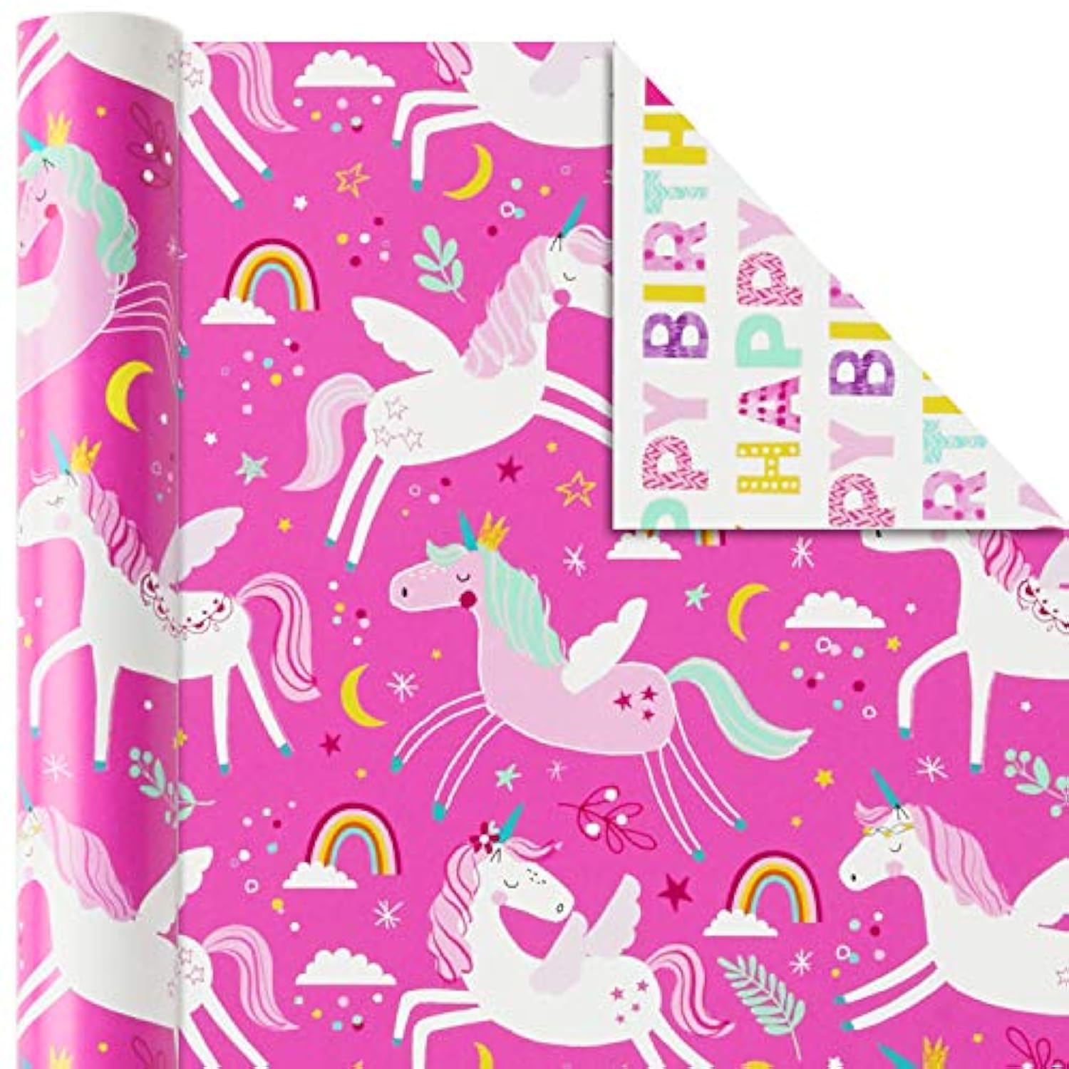 Hallmark Reversible Kids Birthday Wrapping Paper, Monsters and Unicorns (Pack of 3, 120 sq. ft. ttl.)