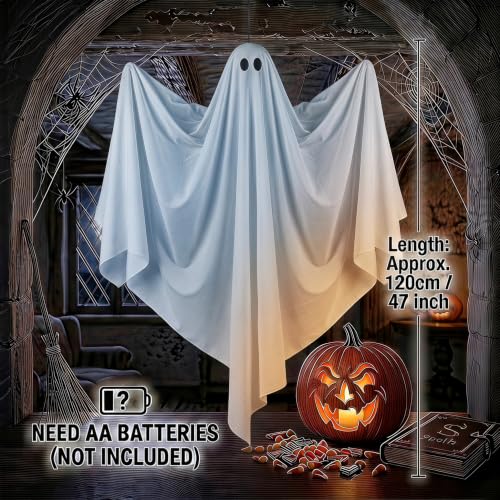 LED Hanging Ghost Halloween Decor Outdoor Porch Tree Light Up Ornament