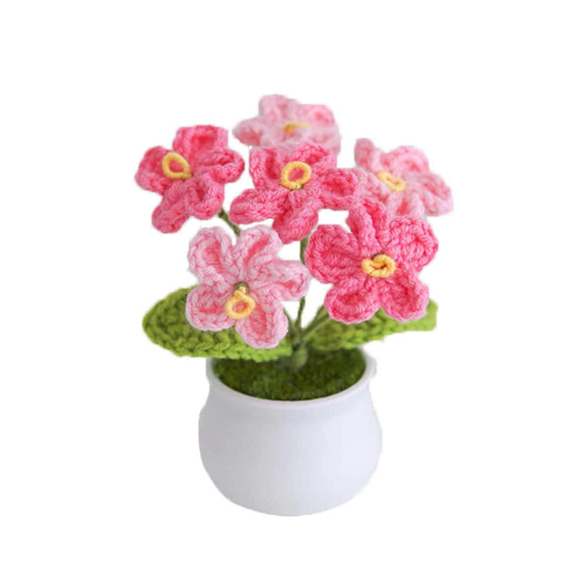 Knitting Crochet Flowers Potted Plants, Fake Forget Me Not Flowers For Friends, Family And Lover, Artificial Handmade Flowers For Valentines Birthday Wedding Gift And Home Decor (Gpink)