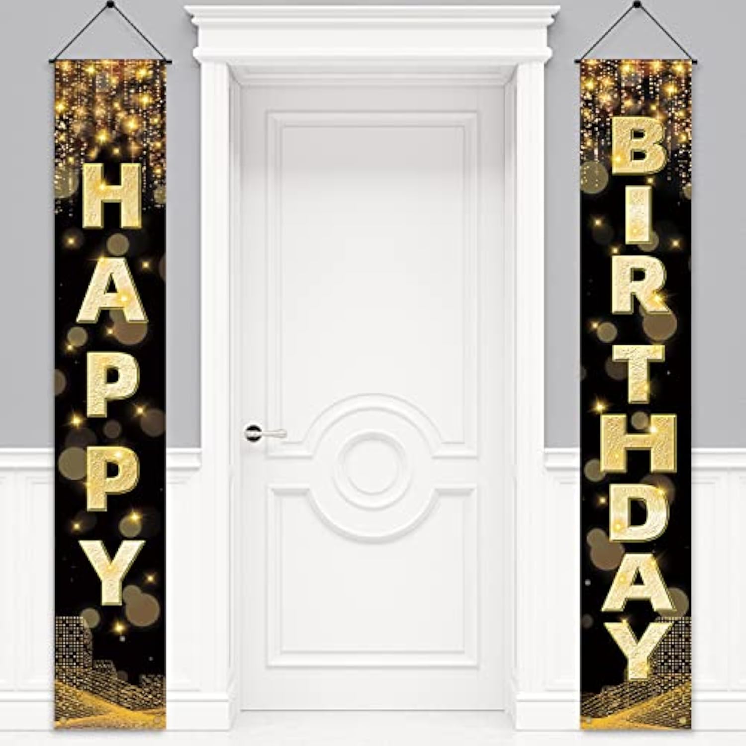 Black & Gold Happy Birthday Banner – 72"x12" Party Sign for All Ages and Genders